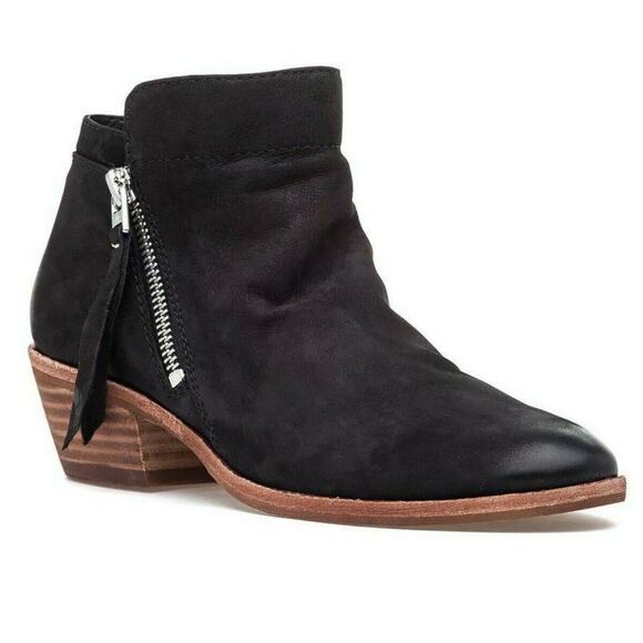 SAM EDELMAN Packer leather ankle boots zip side chunky heel booties black Sz 6.5 - Picture 1 of 8